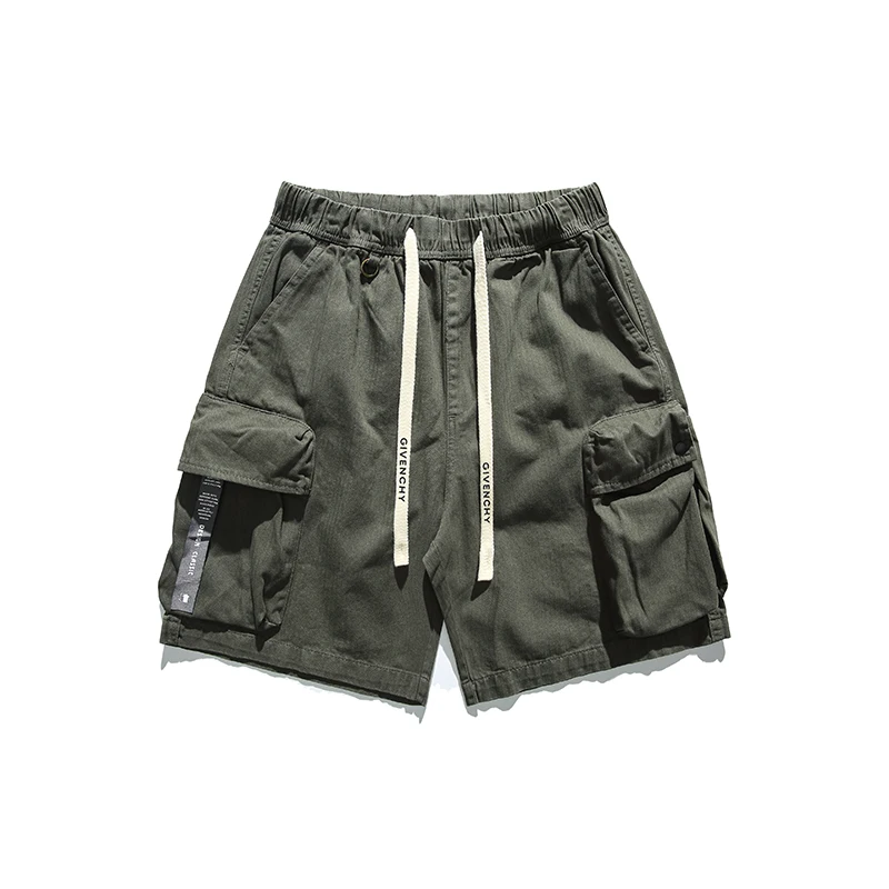 100% Baumwolle Cargo Shorts Männer neue locker sitzende Mode elastische Taille Sommer einfarbig große Tasche Street Running Shorts Männer