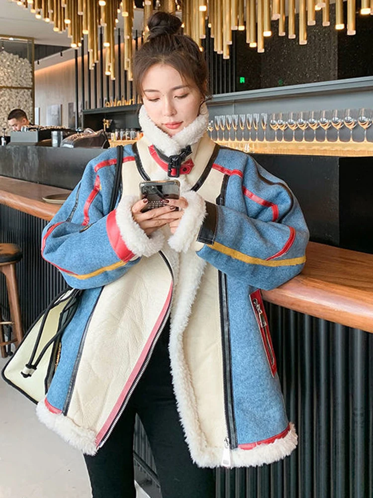 Autunno Inverno Nuovi cappotti Donna Giacca calda in cashmere Patchwork Appliques High Street Allentato Ladies Chic Outwear Cappotti femminili