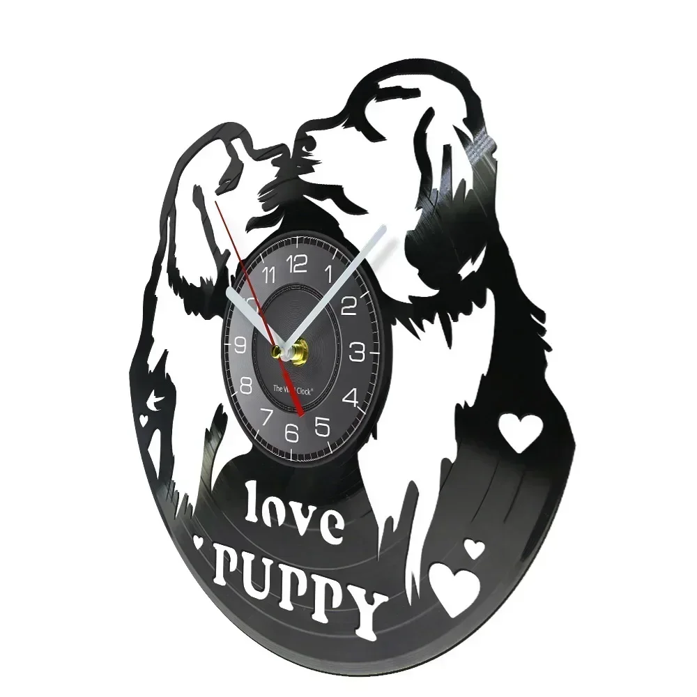 Love Puppy Pugs Kissing Wall Clock Dog Shelters Decorations Dog Lovers Retro Vinyl Record Wall Clock Dog Breeds Clock Wall Watch