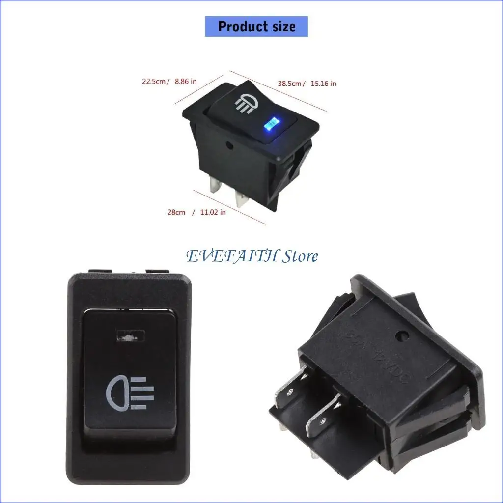 

124B Rocker Switch Backlit Fog Lights Blue LED 4 Pins On-Off 12V Fog Lamp Switches