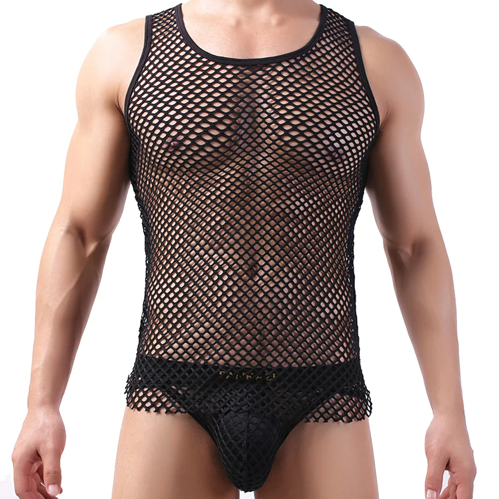 Singlet Crop Tops S-XL Casual Men Vest Top Underwear Transparent Mesh Fishnet Men's Tank Top for a Trendy Outfit