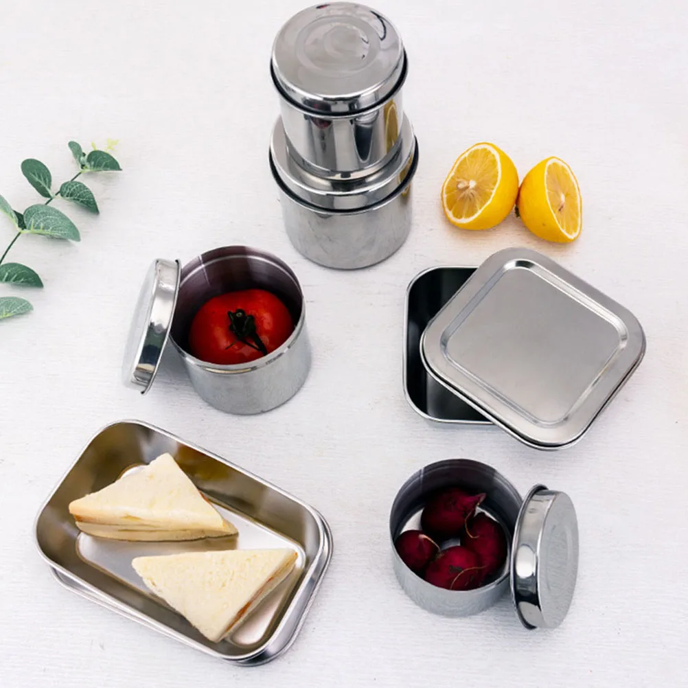 

4 Pcs Sample Box Food Containers Airtight Storage Stainless Steel Bowls Polished Safe Lids School Canteen Lab Use