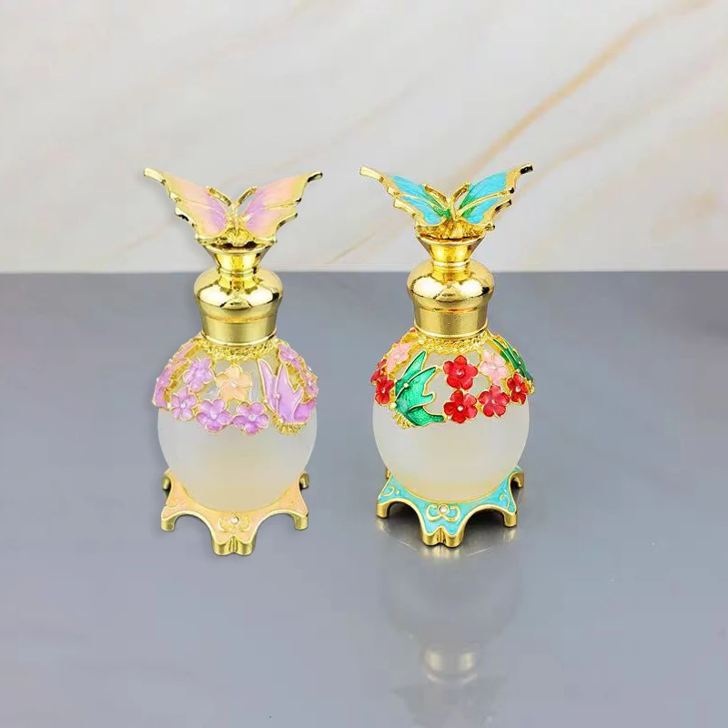 15ML Vintage Perfume Bottle Empty Essential Oils Dropper Bottle Refillable Container Sub-bottle Butterfly Bottle Decorative Gift