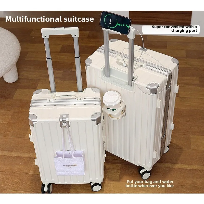 Lightweight Aluminum Frame Carry on Luggage with Cup Holder for Women Kids 24 Inch Cabin Suitcase Rolling Bag Suitcases Set