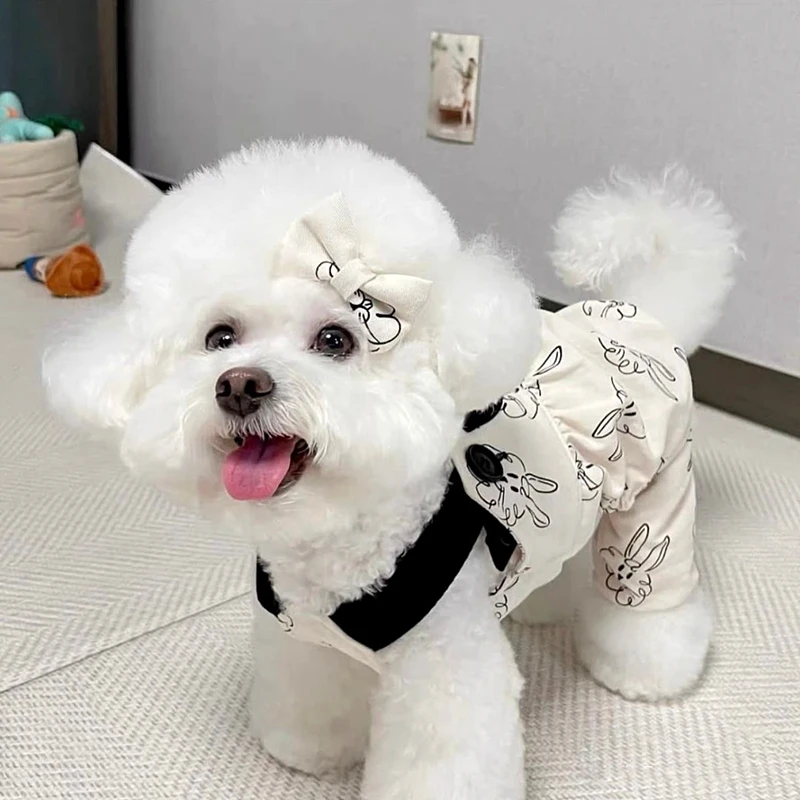 Thin Pet Carrier Pants Teddy Bichon Summer Clothes Pomeranian Yorkshire Cartoon Bodysuit Small Dogs Four Legged Pants