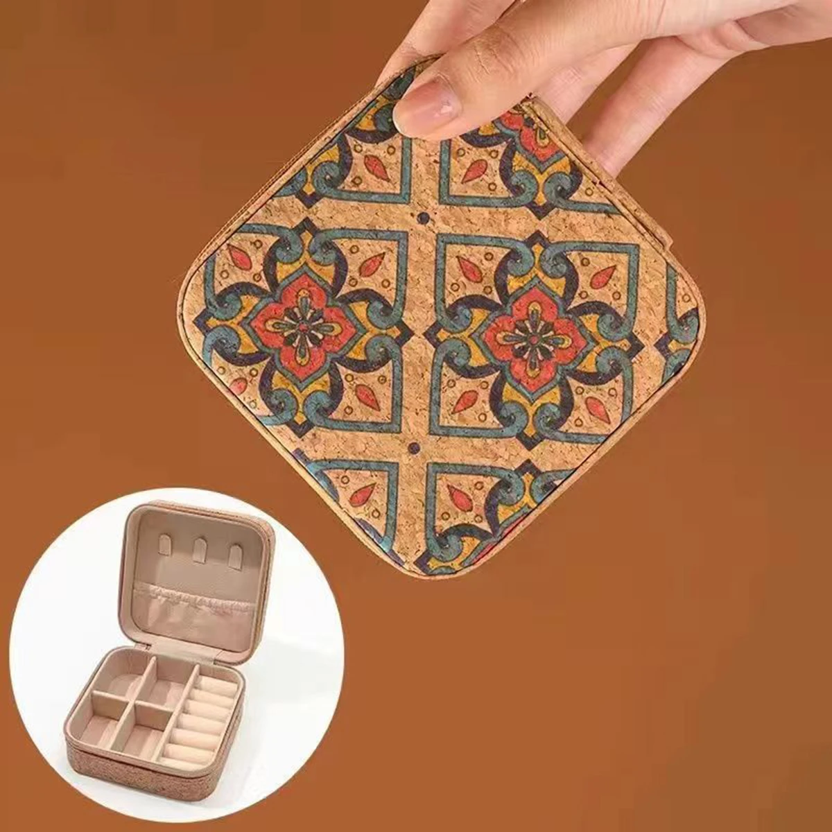 

1PC Portable Jewelry Box Lightweight Vintage Earrings Storage Boxes Earrings Necklace Rings Case Square-Shape Zipper Organizer