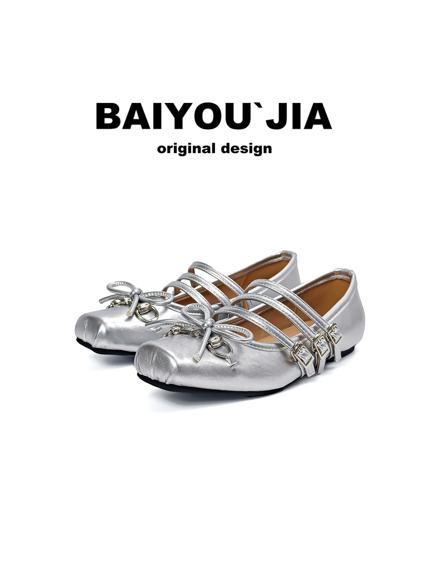 ballet-flat-shoes-women's-spring-2026-new-style-knot-mary-jane-silver-belt-buckle-ballet-shoes-fashionable-street-s
