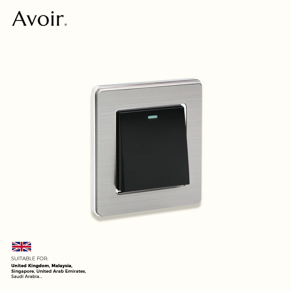 

Avoir Black Stainless Steel Panel 3/5-Pin Universal Socket Light Switches 2 Way Dimmer UK 13A Type-C 18W Quick Charging Outlet