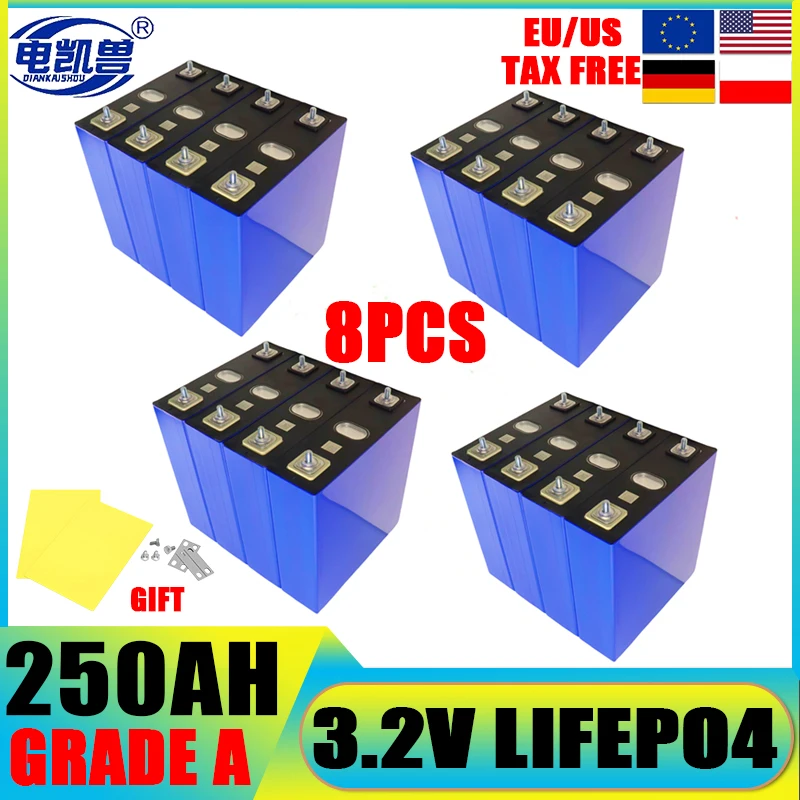 

16pcs new 3.2V 250Ah 280Ah 150AH 105Ah LiFePO4 battery 3C Lithium iron phosphate battery for 4S 12V 24V Golf Cart Yacht RV solar