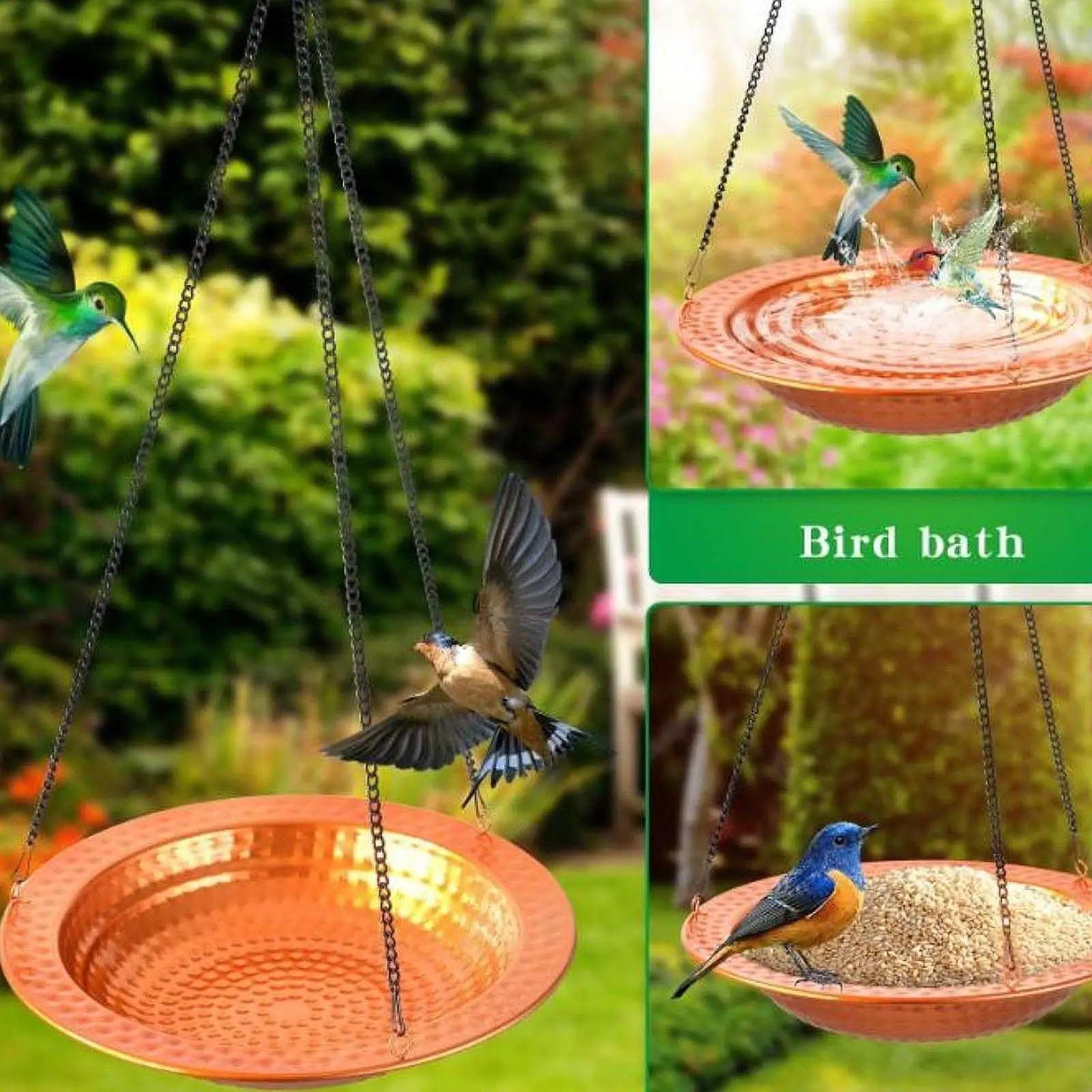 Hanging Bird Bath Feeding Station Wildbird Drinking Decorative Birdbath Bird Feeder Tray for Yard Courtyard Balcony Porch
