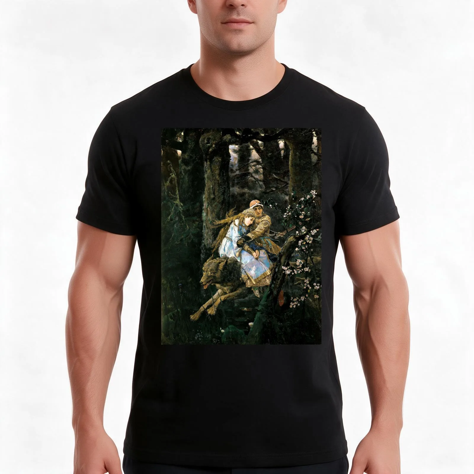 Ivan Tsarevich riding the Gray Wolf - Viktor Vasnetsov T-Shirt Summer Casual Cotton Tee Oversized Streetwear Tops 100% Cotton