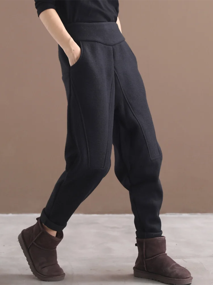 Spodnie Harlan z szerokimi nogawkami, ocieplane, damskie, zimowe, dzianinowe, z wysokim stanem, mieszanka bawełny, ciepłe okrycie wierzchnie.