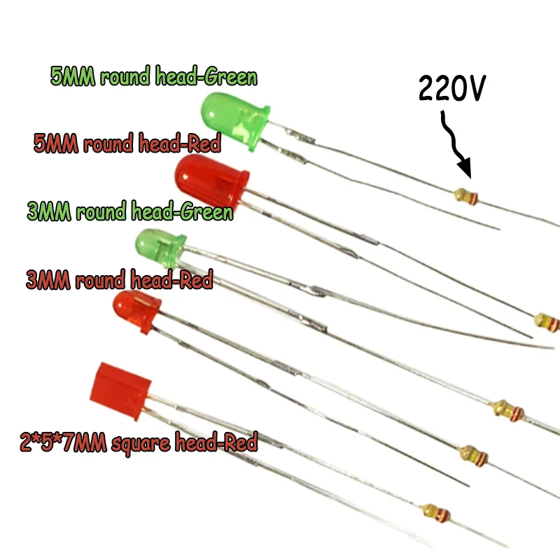 10PCS Power strip socket indicator light beads 3mm/5mm light-emitting diode 257 square 220v power supply neon lamp with resistor