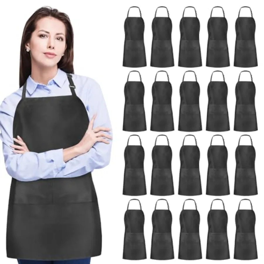 

Массовые черные фартуки с нагрудником и двумя карманами для женщин и мужчин. Регулируемый кухонный фартук. Идеально подходит для приготовления пищи, выпечки и приготовления пищи.