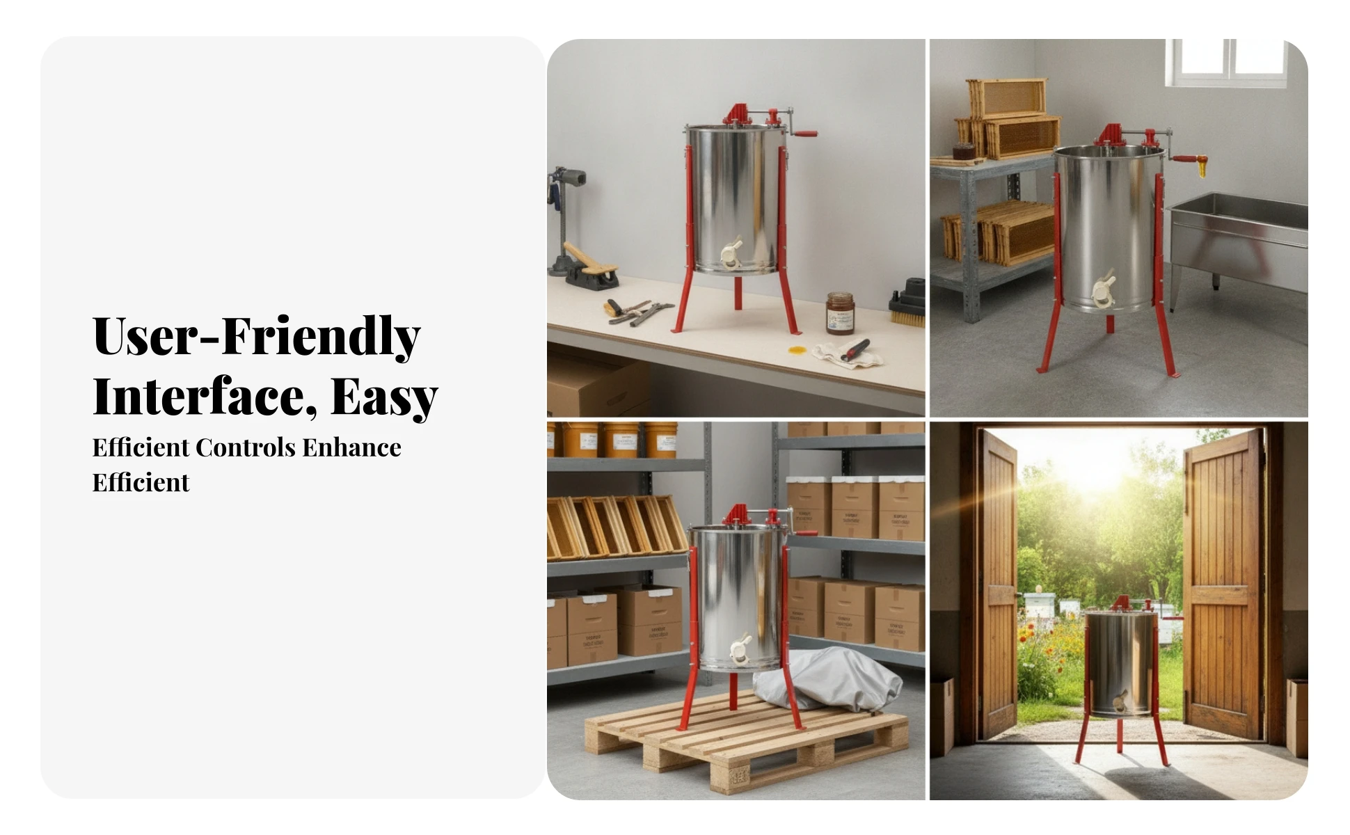 4-Frame Honey Extractor Vertical Stainless Steel Honey Extractor Honeycomb Drum Rotator Polished Metal Apiary Tools Stable Stand 4-Frame Honey Extractor Vertical Stainless Steel Honey Extractor Honeycomb Drum Rotator Polished Metal Apiary Tools Stable Stand