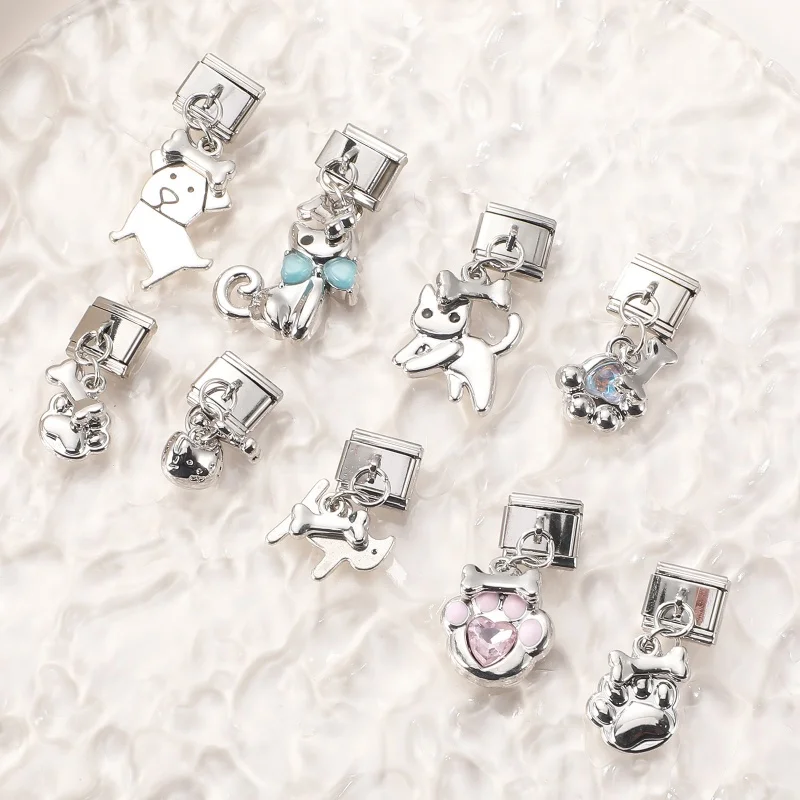 جديد الزركون مشرق ستار القمر الانحناء لطيف الكلب طائرة العنكبوت الروابط الإيطالية سحر صالح 9 مللي متر الفولاذ المقاوم للصدأ سوار مجوهرات DIY بها بنفسك صنع #5