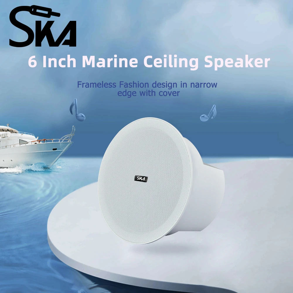 6-inch 6W Full-range Marine Boat Waterproof IP44 Speakers Flush Mount Moisture Outdoor Music Loudspeaker for Shower Bathroom SPA