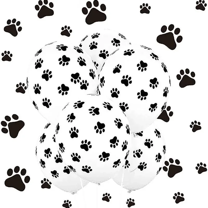 10/20pcs Dog Party Supplies 12" Latex Balloons Dog Birthday Kids Baby Shower Balloon Decoration Toys Black White Dog Paw Print