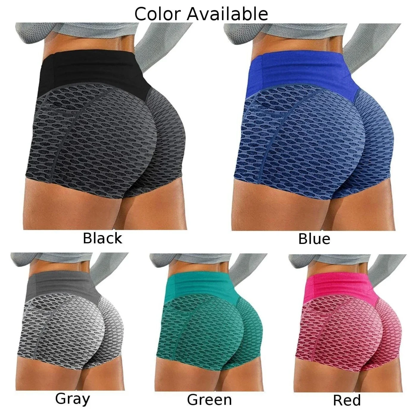 High Waist Ruched Yoga Shorts for Women Sports Hot Pants with Pockets Push Up Gym Workout Shorts in Grey Black Blue Red Green