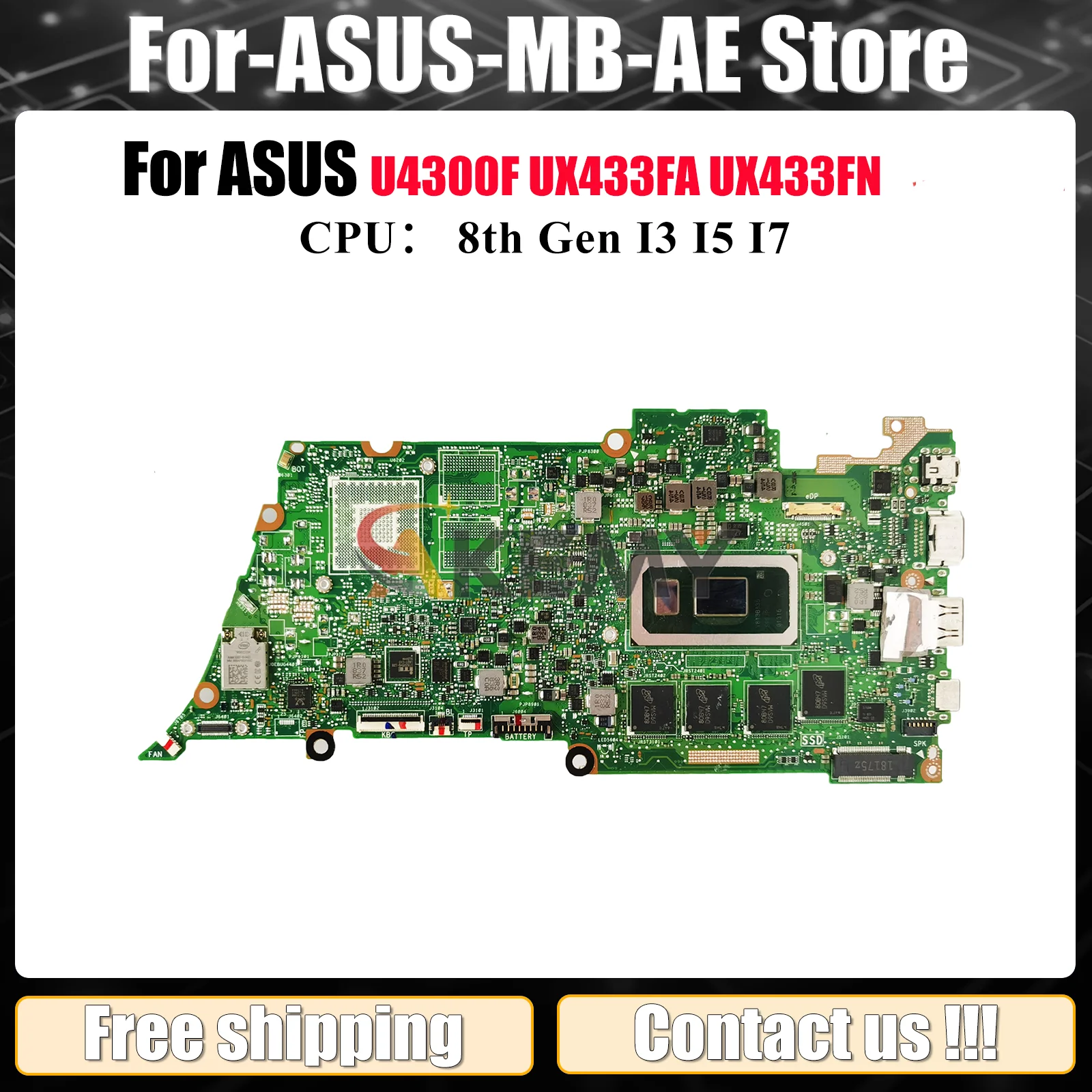 UX433FA Laptop Motherboard For ASUS ZenBook U4300F UX433F UX433FA UX433FN Notebook Mainboard With I3 I5 I7 CPU 100% tests OK stk