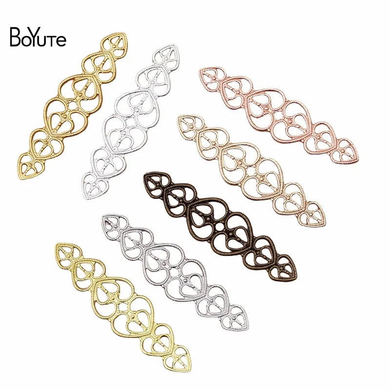 

BoYuTe 50Pcs 15*57MM Metal Brass Heart Filigree Stamping Plate Bridal Hair Accessories Diy Jewelry Materials