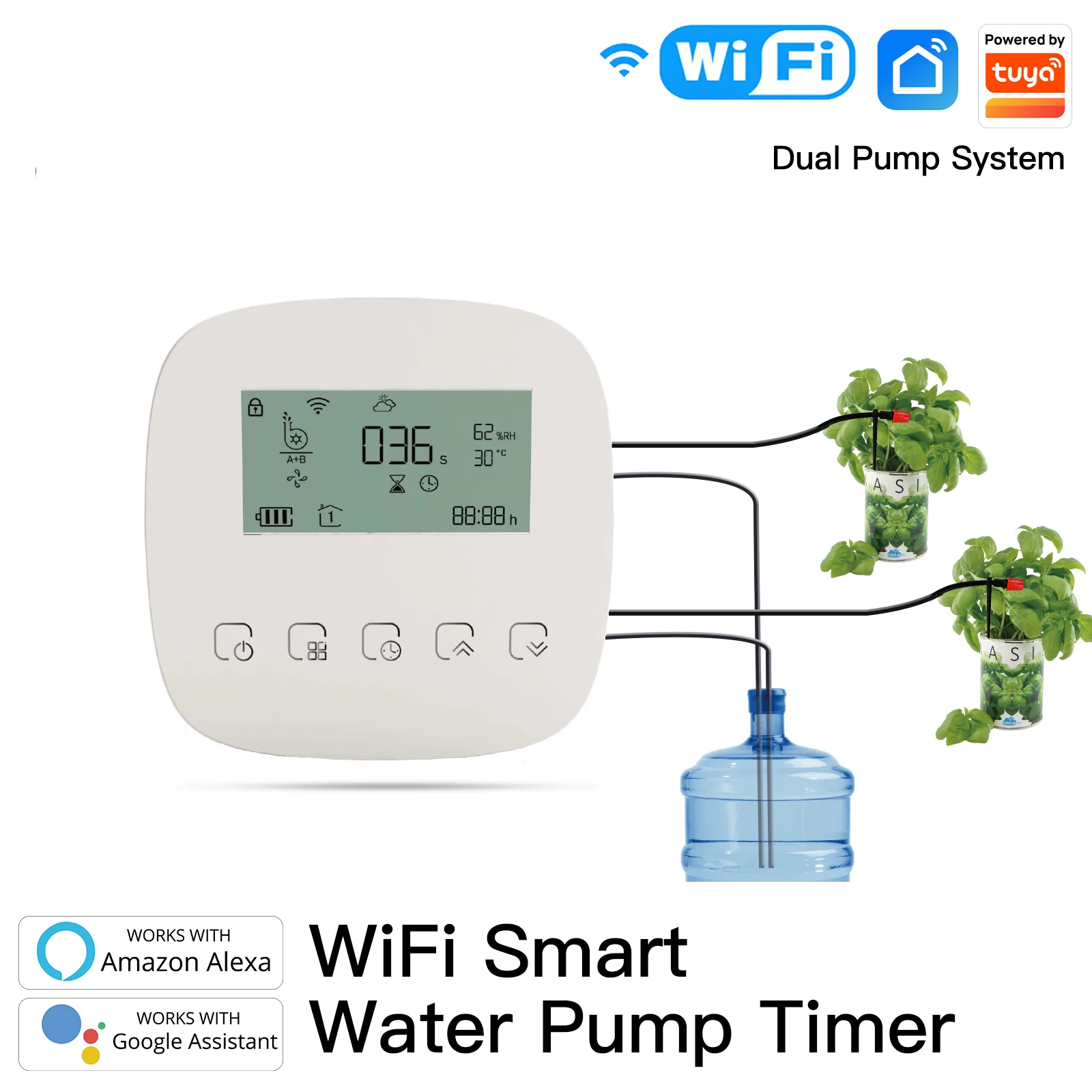 

Tuya WiFi Smart Automatic Drip Irrigation Set With Temperature/Humidity Display Garden And Home Watering Pump Timer Voice alexa