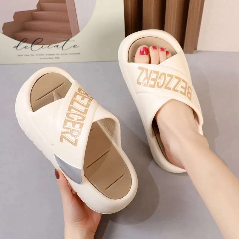 Summer Candy Color Women Letter EVA Slippers Couple Outdoor Waterproof Sandals Adults Indoor Thick Non-slip Breathable Flip Flop