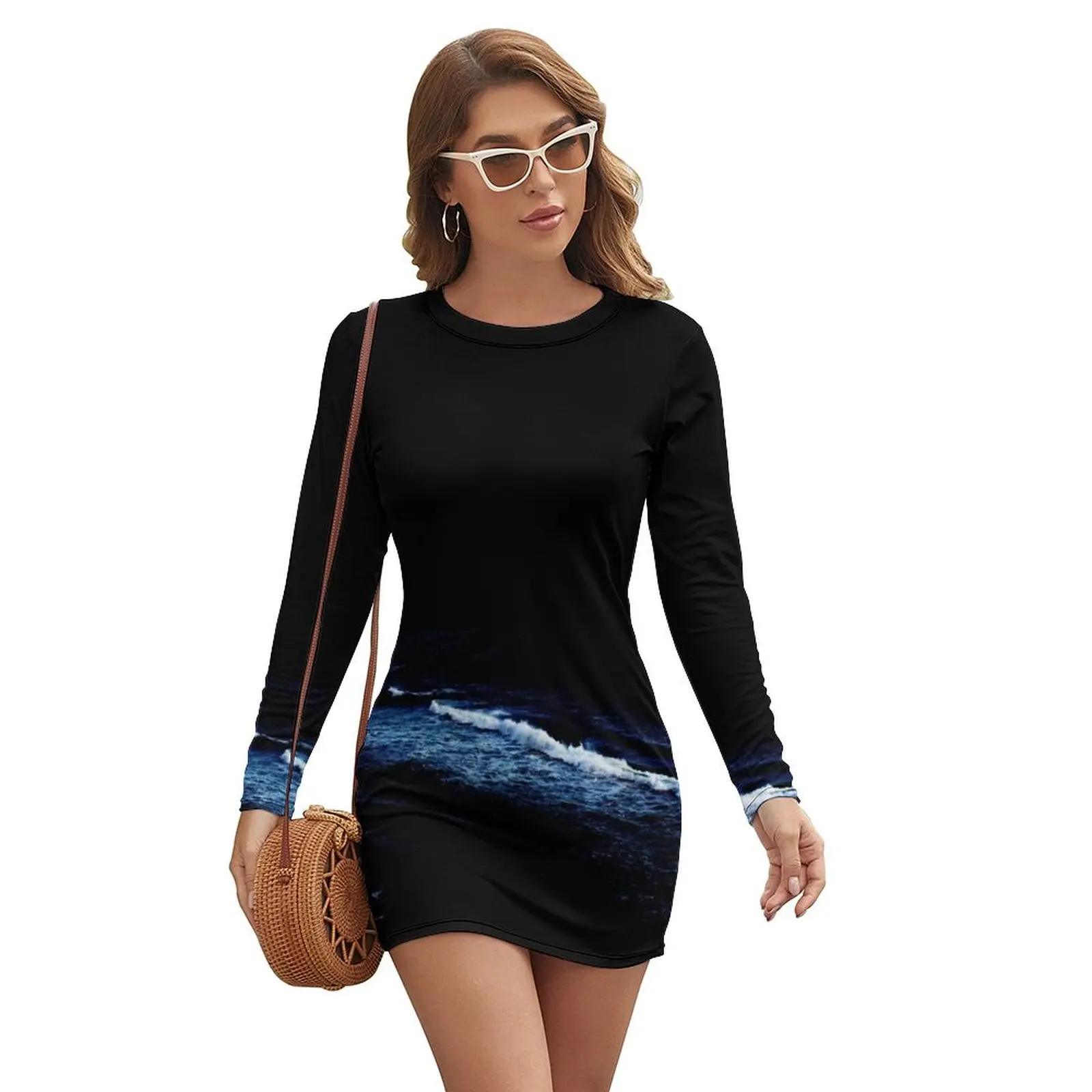 

Sea ocean waves beach at night Long-sleeved Dress long dress women Dress woman