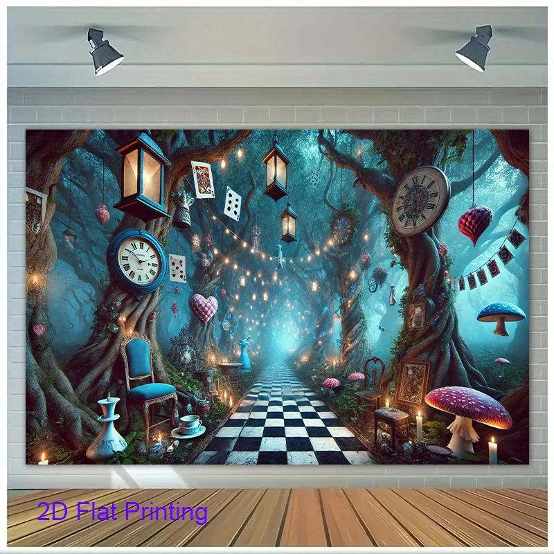 vikama-pano-de-fundo-aventuras-no-pais-das-maravilhas-pano-suspenso-floresta-fantastica-tema-contos-de-fadas-cenario-de-parede-retro-para-festa