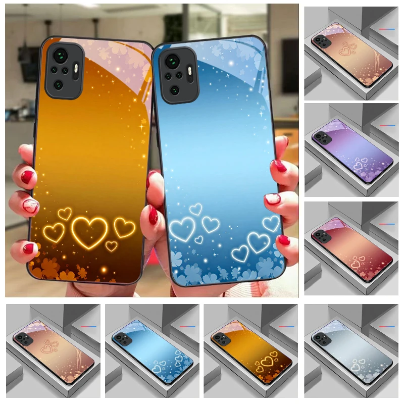 

Golden Heart Language For Redmi Note 13 Pro+ 14 Pro 8 9 9S 12S 10 Pro 11 12 A3 12 13 K60 Ultra 13C 14C Black Glass Phone Case