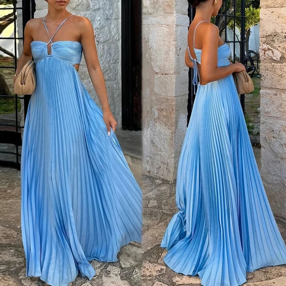 

2025 американское винтажное платье без рукавов на бретелях, женская одежда в пляжном стиле, одежда для вечеринки, дня рождения, элегантное французское платье, наряды