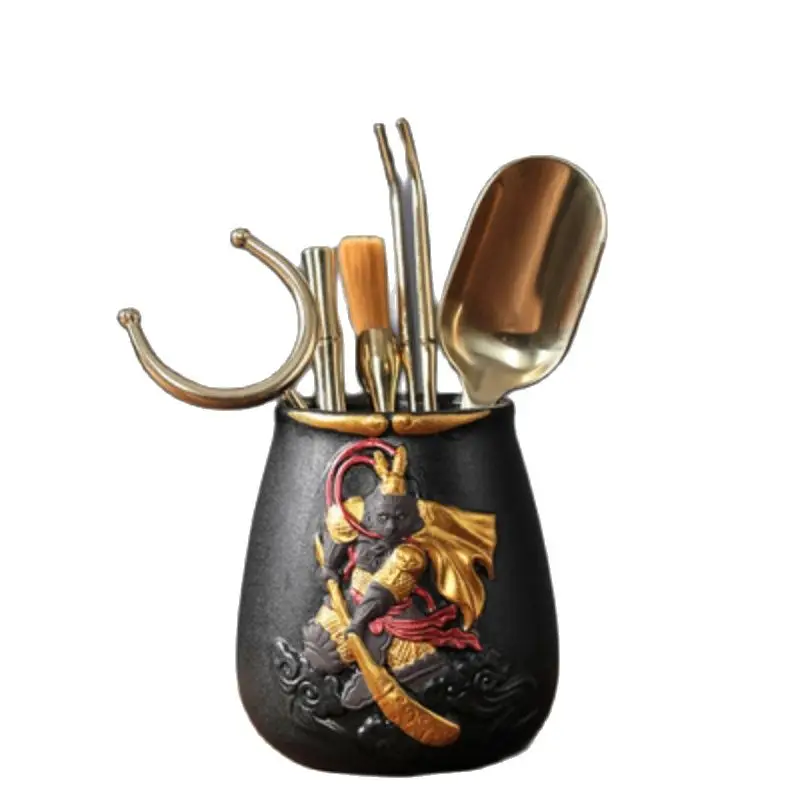 Tea Brush Tea Set Pet Accessories Alloy Set Pure Copper Tea Ceremony Six Gentlemen Blackwood Kung Fu  Tea Pot Black Porcelain