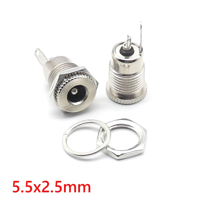 【10-5PCS】DC099 5.5 mm x 2.1mm DC Power Jack Socket Female Panel Mount Connector Metal DC-099 Open Hole 11MM 5.5*2.1 5.5*2.5