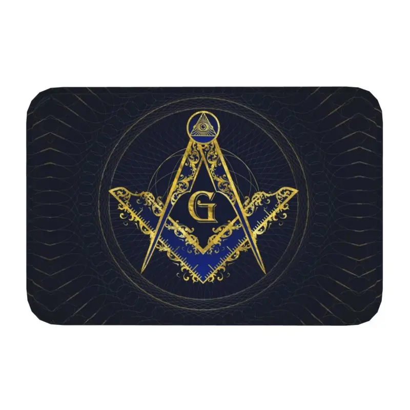 Compasses Freemasonry Symbol Front Door Mat Anti-Slip Indoor Waterproof Masonic Doormat Kitchen Balcony Entrance Rug Carpet