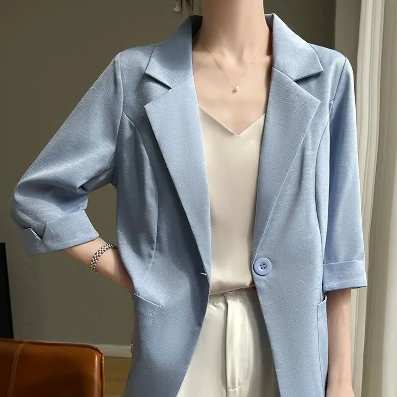 

Women's Elegant Solid Blazer Slim Fit 3/4 Sleeve Thin Summer Suit Jacket
