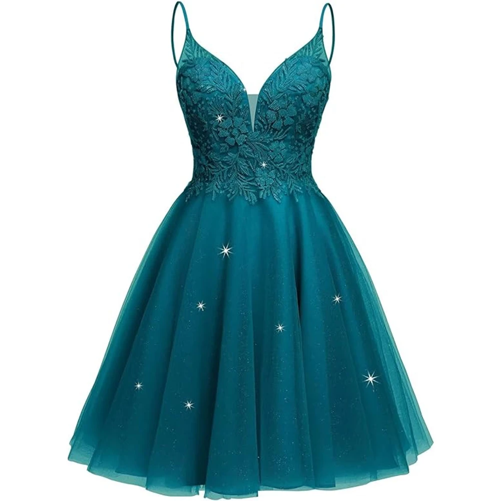 slim fit dress slacks Open Back Light Champagne Homecoming Dress with Blue Appliques US10 / Custom Color main image 1