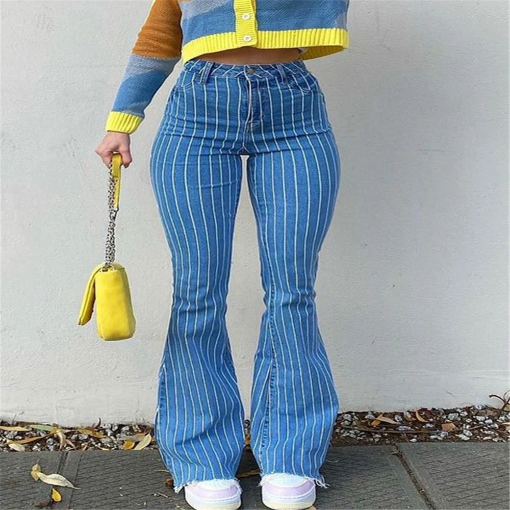 Woman ClothingWomen'S High Waist Striped Tight Jeans, Female Slim Pants, Leisure Commuting, Spice Girl, Spring And Autumn Fashio