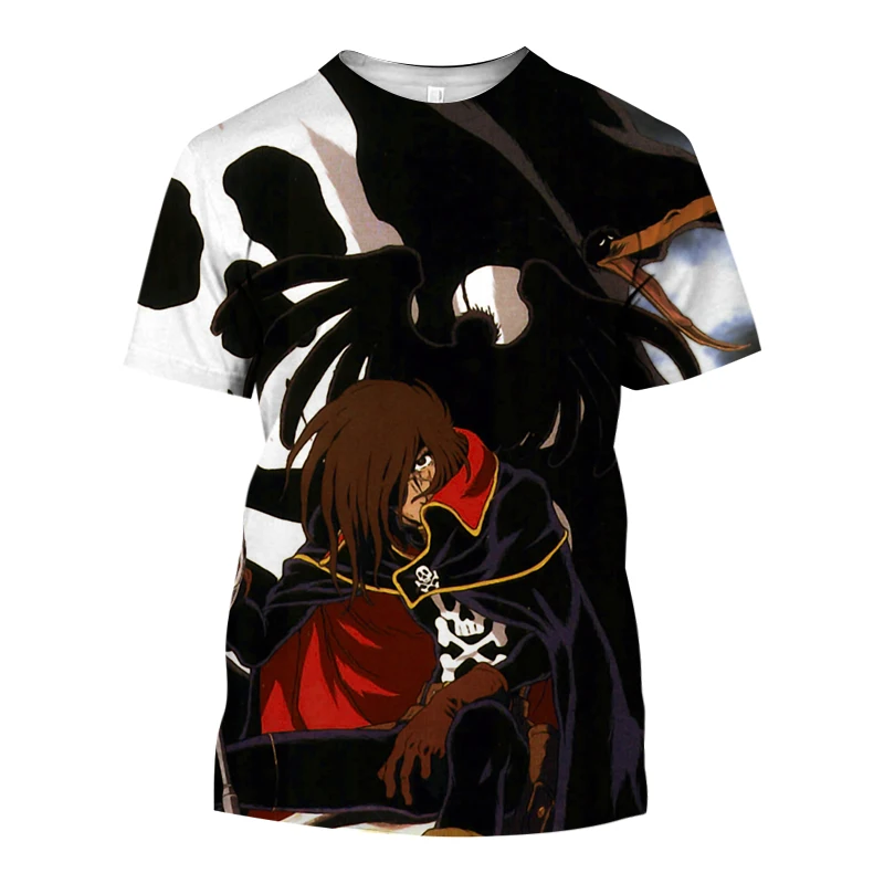 Espaço pirata capitão harlock albator t-shirts anime 3d impressão streetwear homens mulheres casual moda oversize t camisa crianças camisetas topos