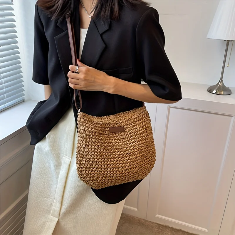 Summer Rattan Crossbody Bags Women Saddle Straw Woven Shoulder Bag Handmade Knitted Lady Small Handbags - Image 6