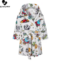 New Autumn Winter Kids Hooded Flannel Bathrobe Baby Bath Robes Boys Girls Cute Cartoon Soft Warm Pajamas Long Sleeve Towel Robe