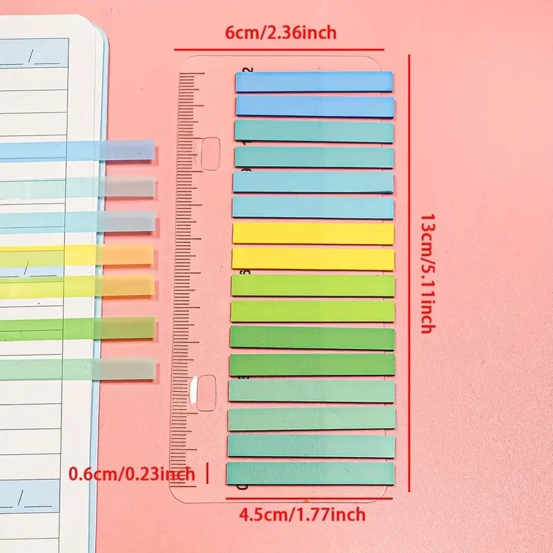 6 Packungen / 12 Packungen Morandi Index-Tabs mit integriertem Lineal, mehrfarbige selbstklebende Seitenmarkierer für Büro- und Schulbedarf. – Detail 2