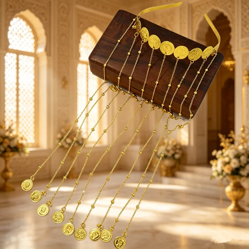 Middle East New Style Tassel Headwear Golden Chain Coin Suitable for Arab Wedding Or Festival Party Gift Headwear image 2