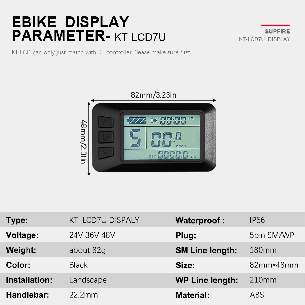 KT-LCD7 Display per bici elettrica SM/Spina impermeabile solo compatibile con controller KT 24V36V48V