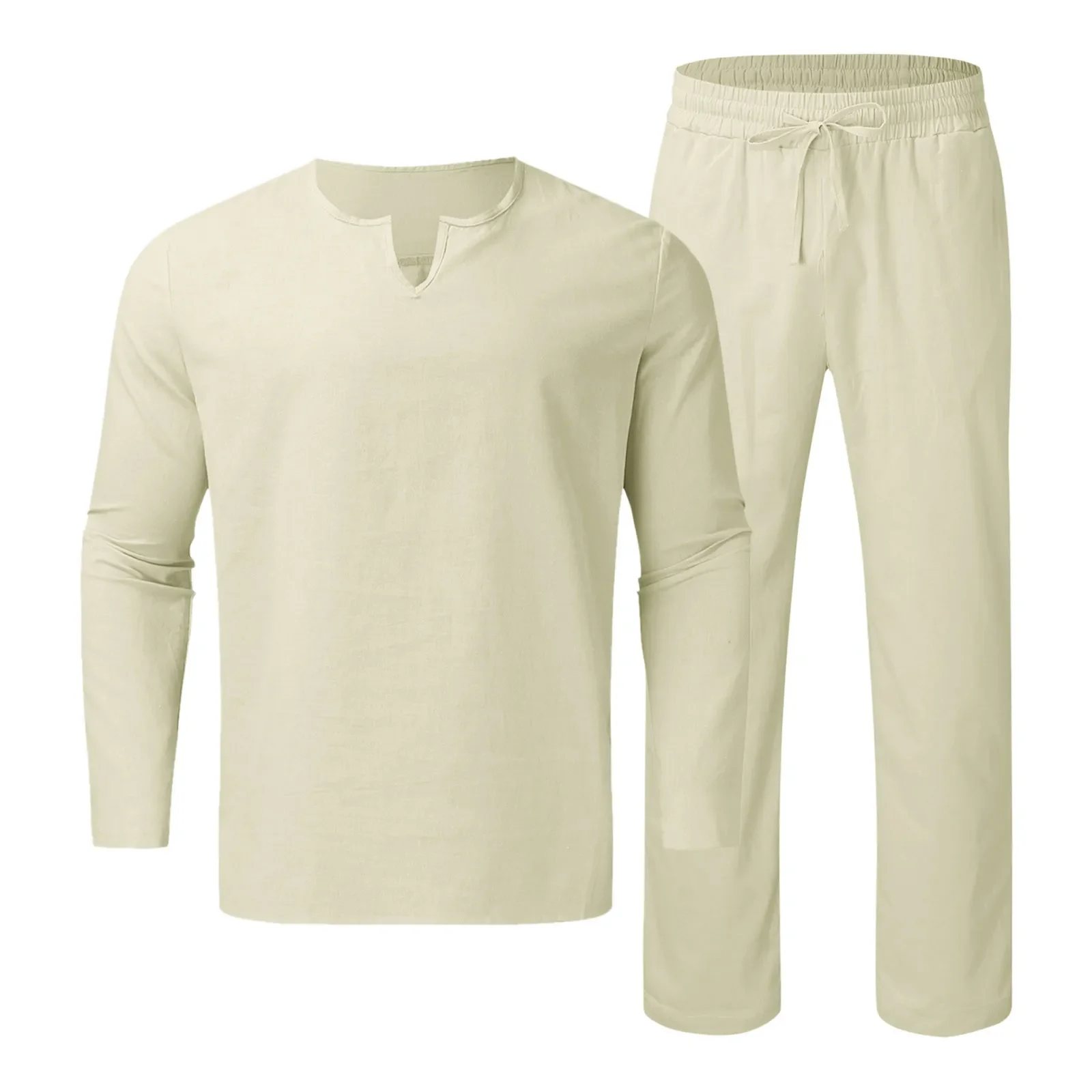 2025 Spring Summer Casual 2 Piece Set Breathable Cotton Linen Loose Pant Sets Men's Beach Yoga Sport Trousers Suits Ropa Hombre