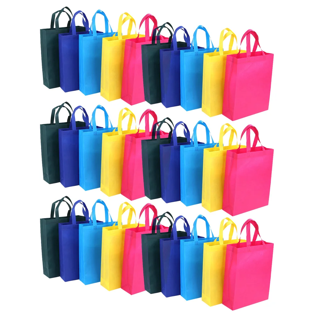 

30 Pcs Non Woven Bags 25x35x10cm Random Color Reusable Eco Friendly Shopping Tote Bag Storage Pouch Foldable Travel Home Use