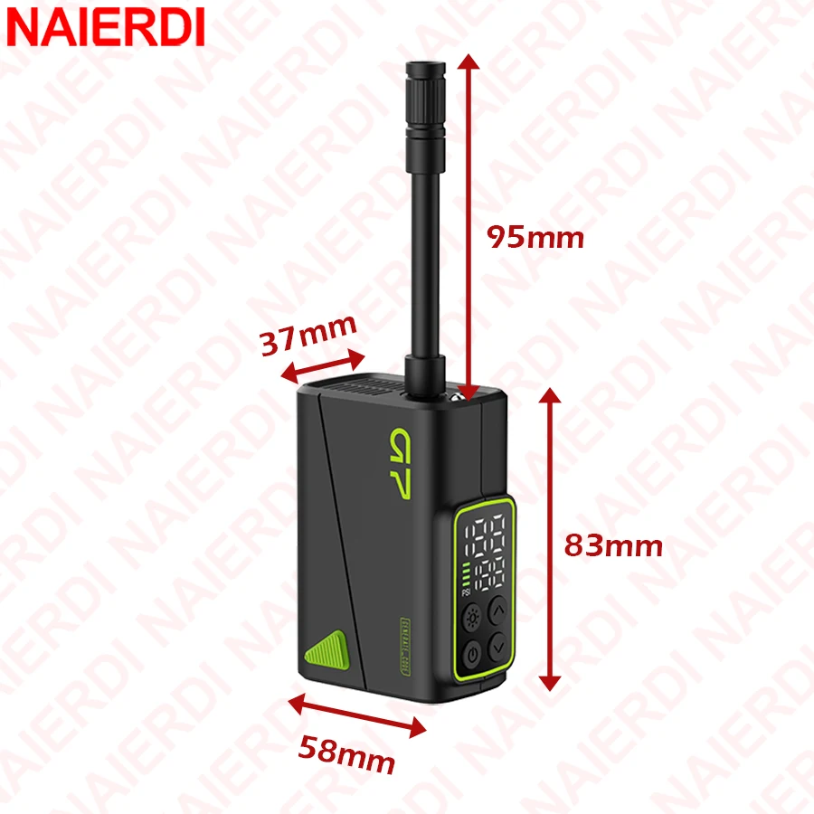 NAIERDI Electric Mini Portable Pump for Bike Cordless Tire Inflator 150PSI Max Air Inflator with LED Screen Fast Charging - Image 4
