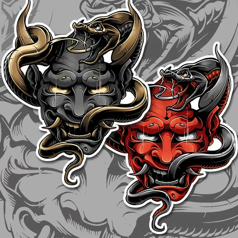 JDM Reflective Onimusha Prajna Mask Vinyl Sticker Fit Yamaha Honda CBR HRC Motorcycle Car Body Styling Decoration