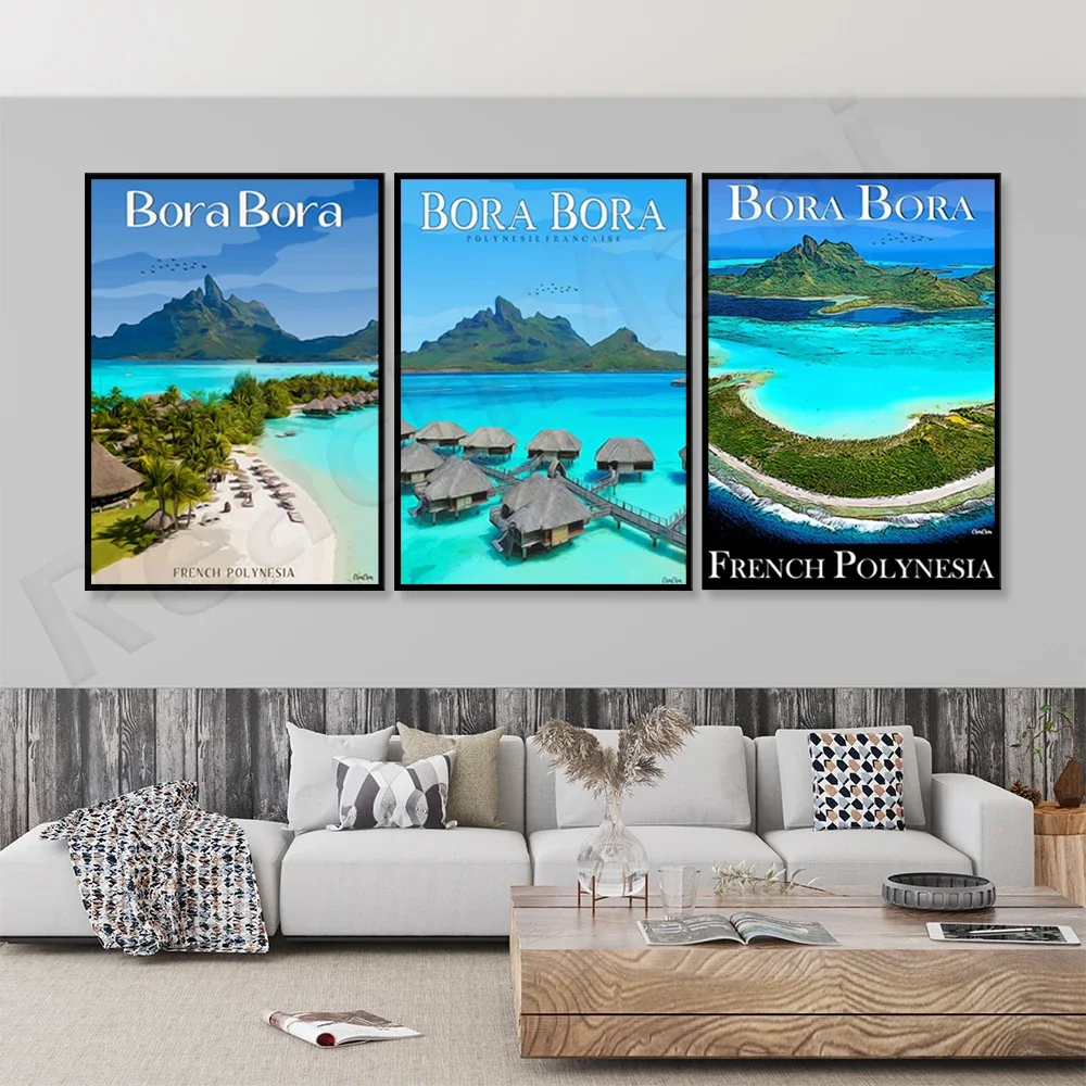 Póster de viaje de Bora Bora, Polinesia Francesa, Polinesia Francesa, cartel artístico de decoración de pared de la Isla de Tahití