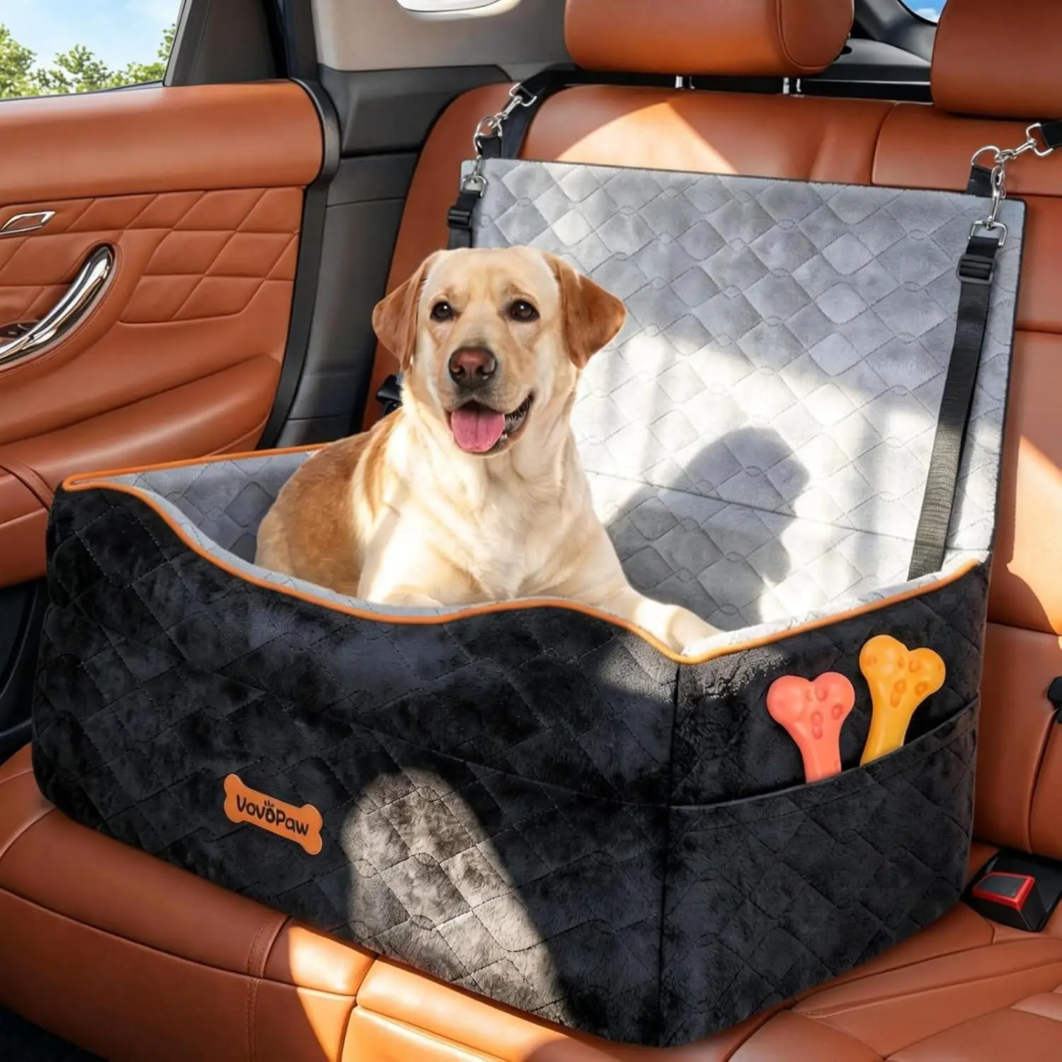 

Washable Dog Car Seat for Medium Dogs Under 50Lbs, Includes Safety Leashes and Thick Sponge Cushion for Travel Comfort