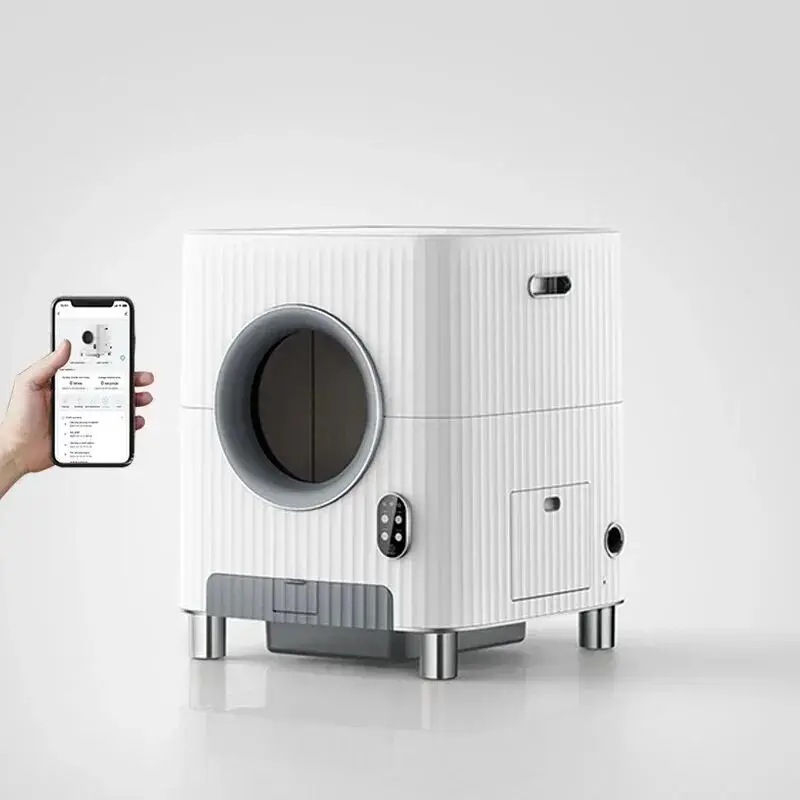 

Elecpet Cat Box Plastic Automatic Toilet For Cats Self Cleaning Litter Box Large Capacity 68L Quiet Operation Easy Clean White